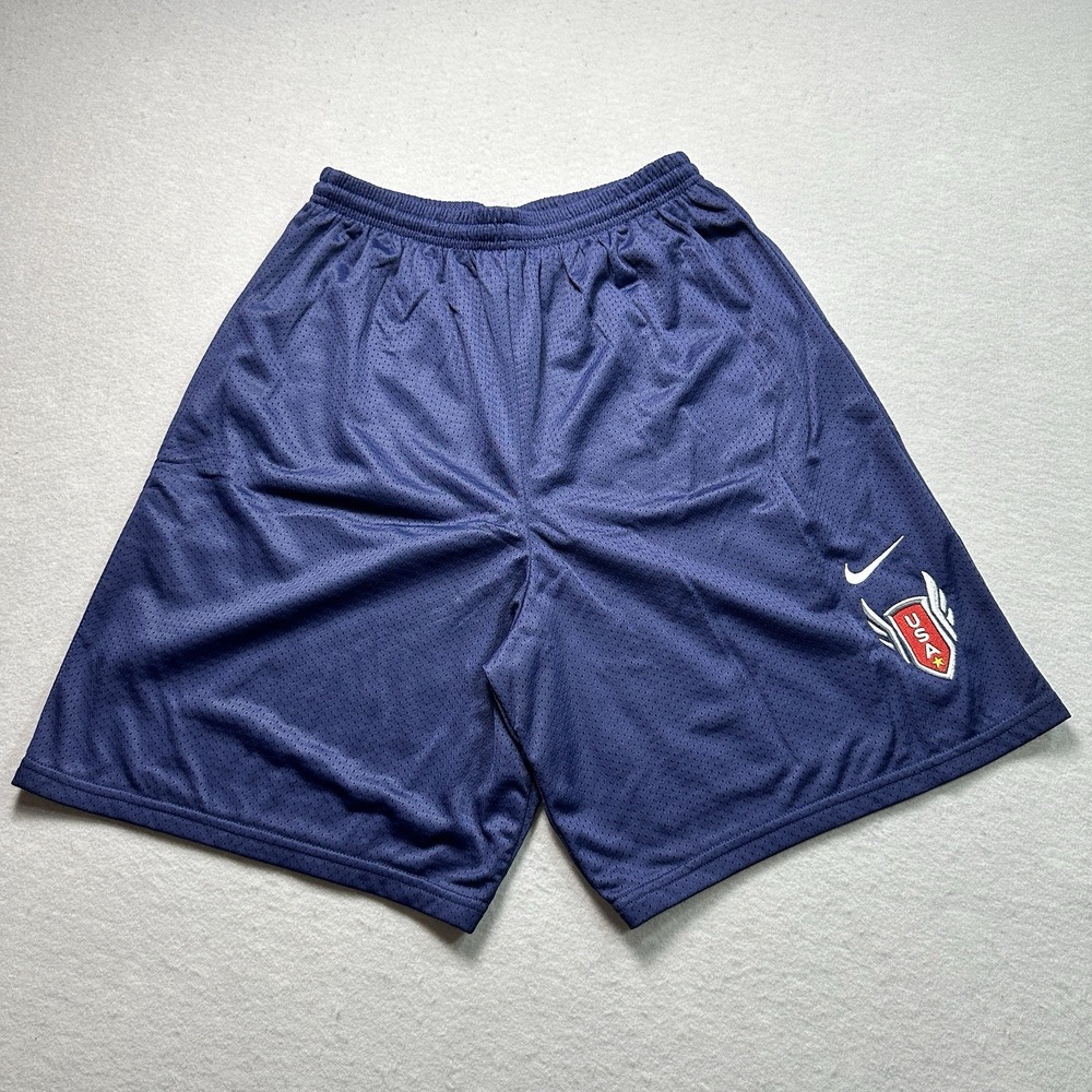 Nike Y2K Spell Out USA Track & Field Mesh Shorts Blue Nylon Mens Small